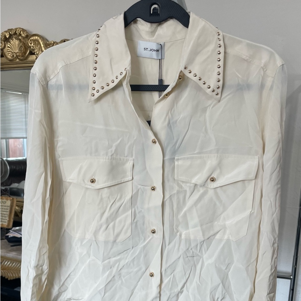 St. John Cream Studded Blouse